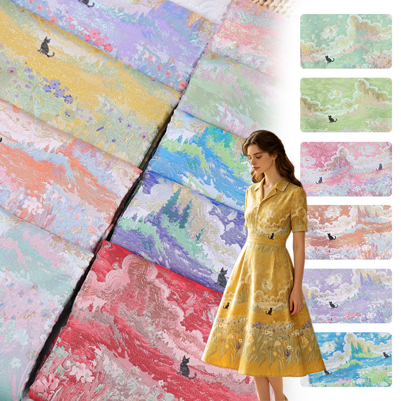 Home Textiles Trends - قماش جاكار ذهبي بنمط المناظر الطبيعية