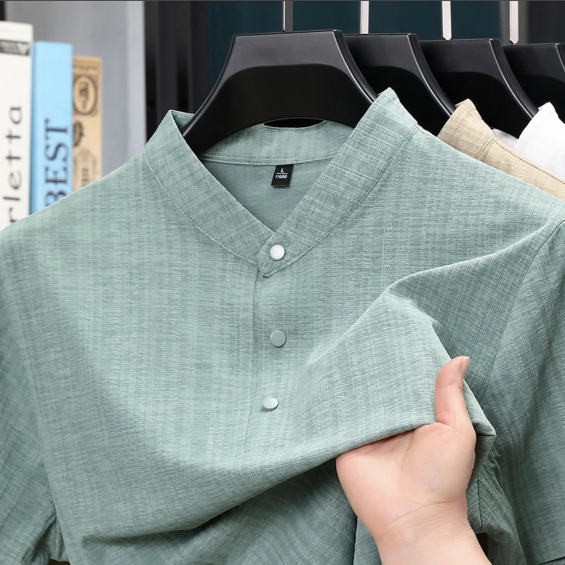 قميص رجالي صيفي بياقة واقفة وأ - مراجعة Home Textiles Usa وسعره