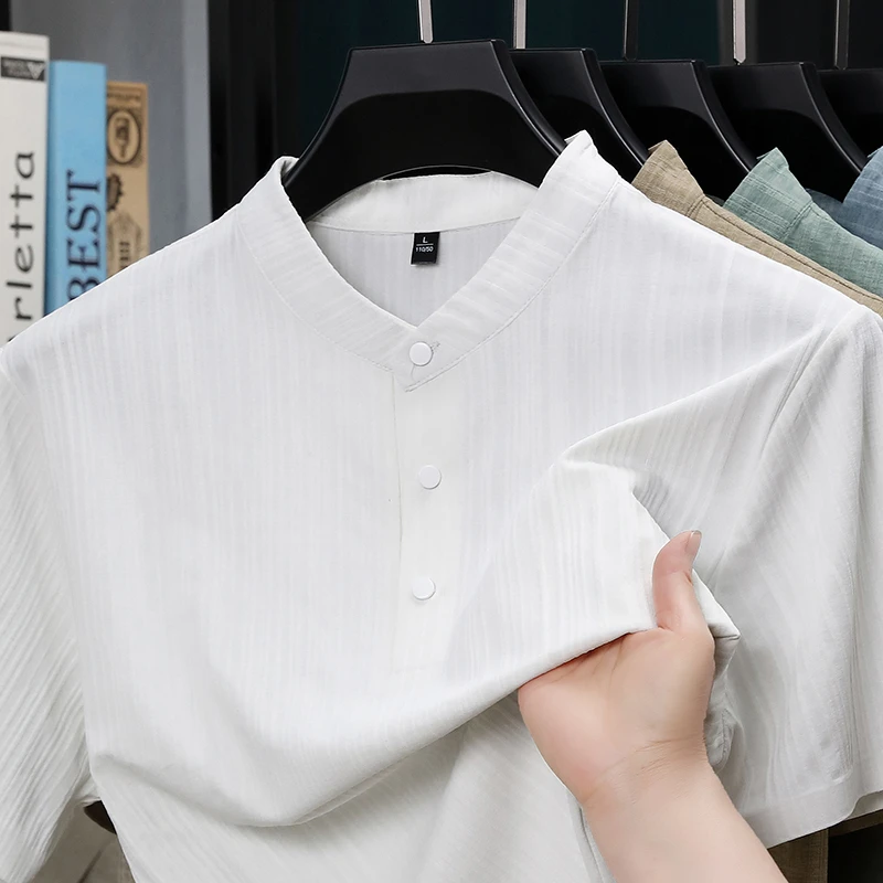قميص رجالي صيفي بياقة واقفة وأ - مراجعة Home Textiles Usa وسعره
