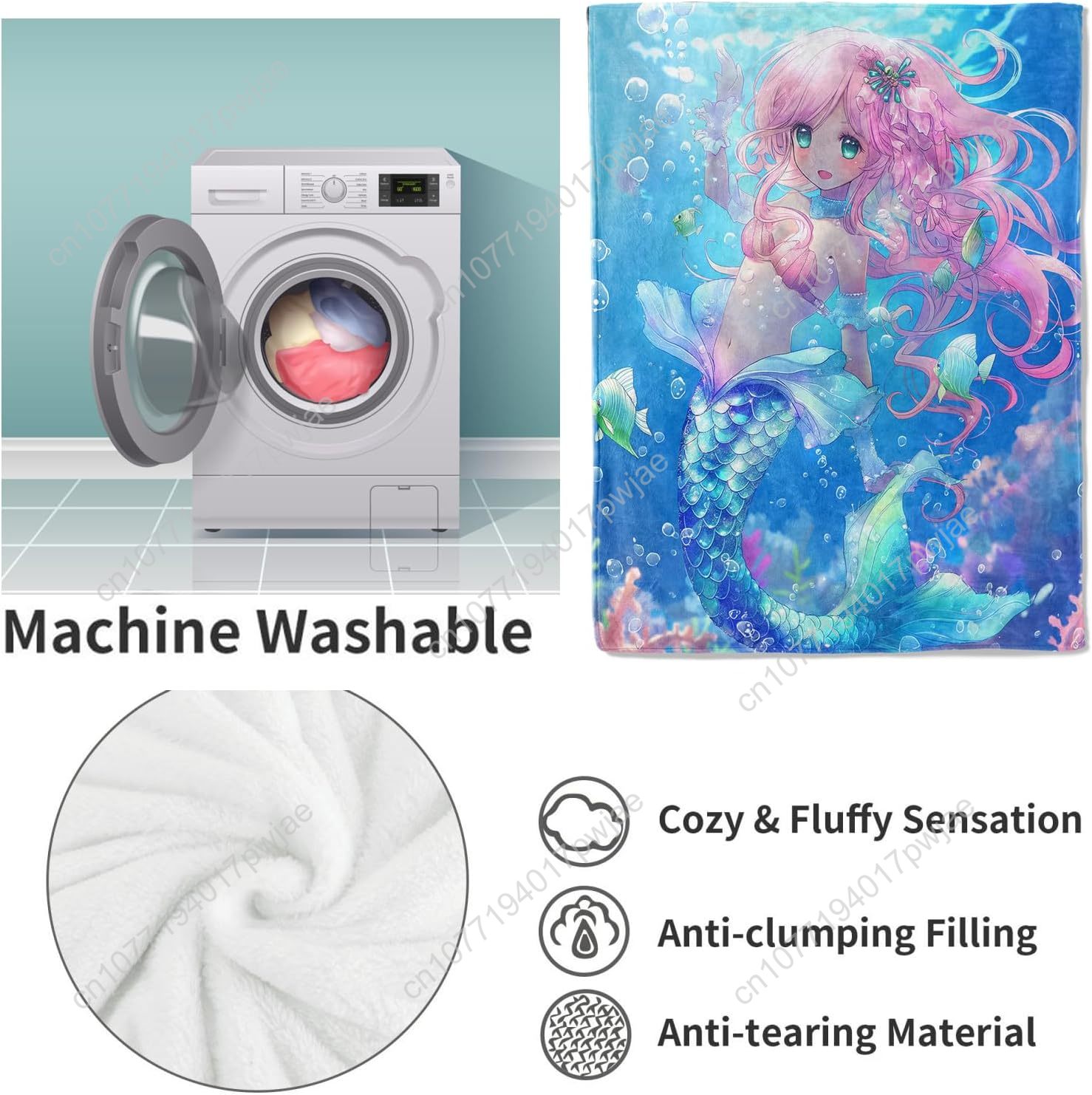 لطيف حورية البحر بطانية الكرتو - مراجعة Home Textiles Usa وسعره